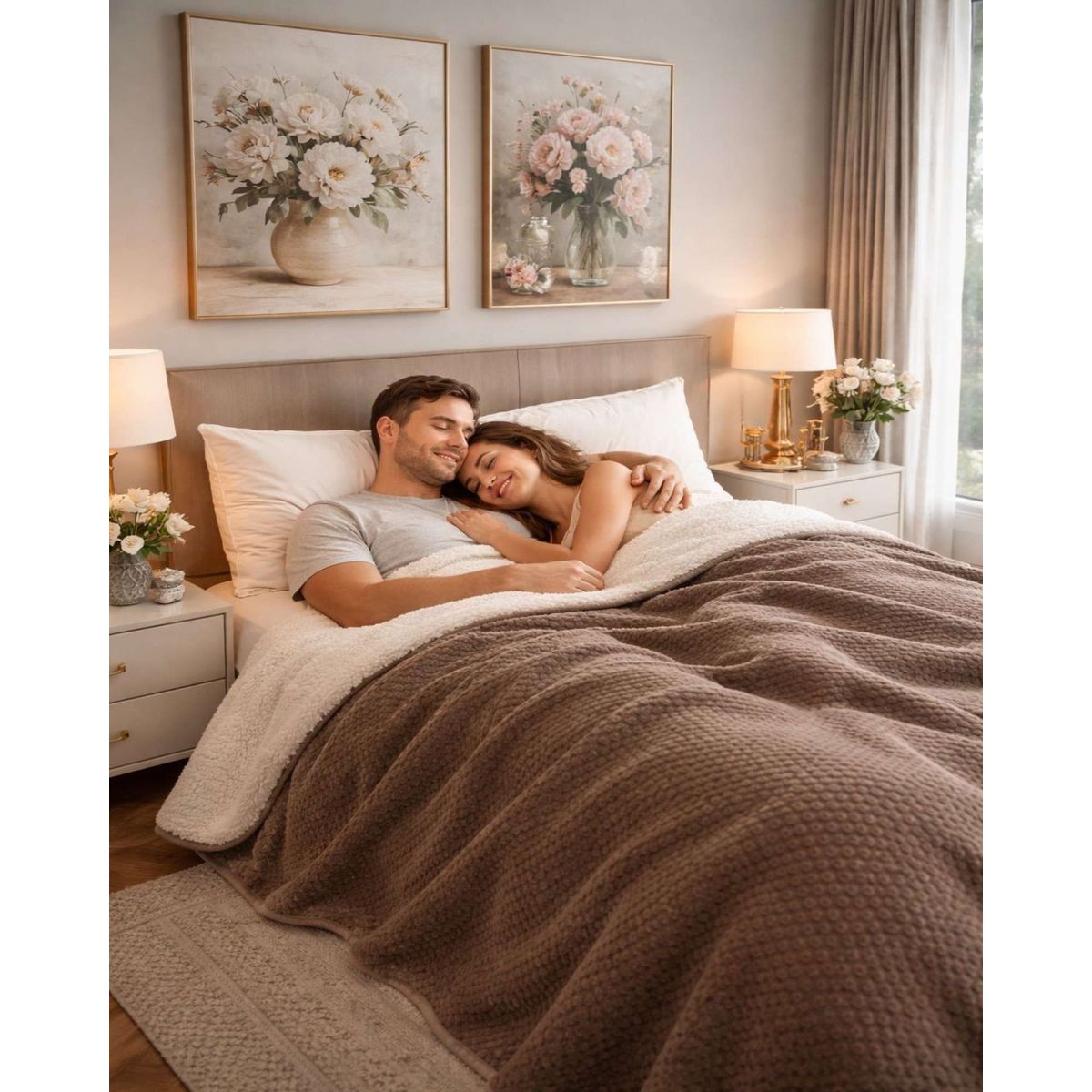 GENERICO - MANTA FRAZADA CON CHIPORRO ELEGANTE PLAZA Y MEDIA 150X200cm Café