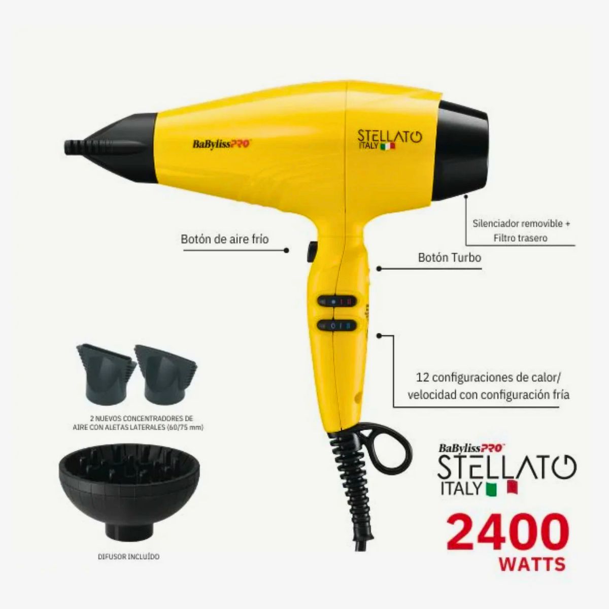 BABYLISS PRO - Secador de Pelo Babyliss Pro Stellato Rápido Evolution 2400W
