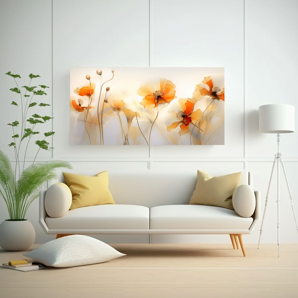 GENERICO - Cuadro Abstracto Con Flores Naranjas 80x40 Cm