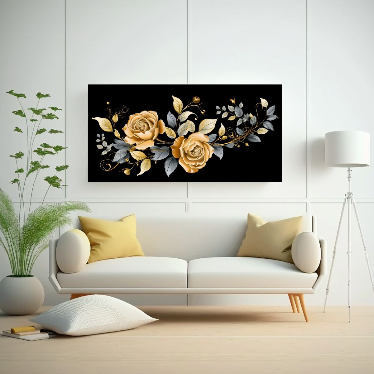 GENERICO - Cuadro Decorativo Brillante Con Rosas Negras Y 80x40 Cm