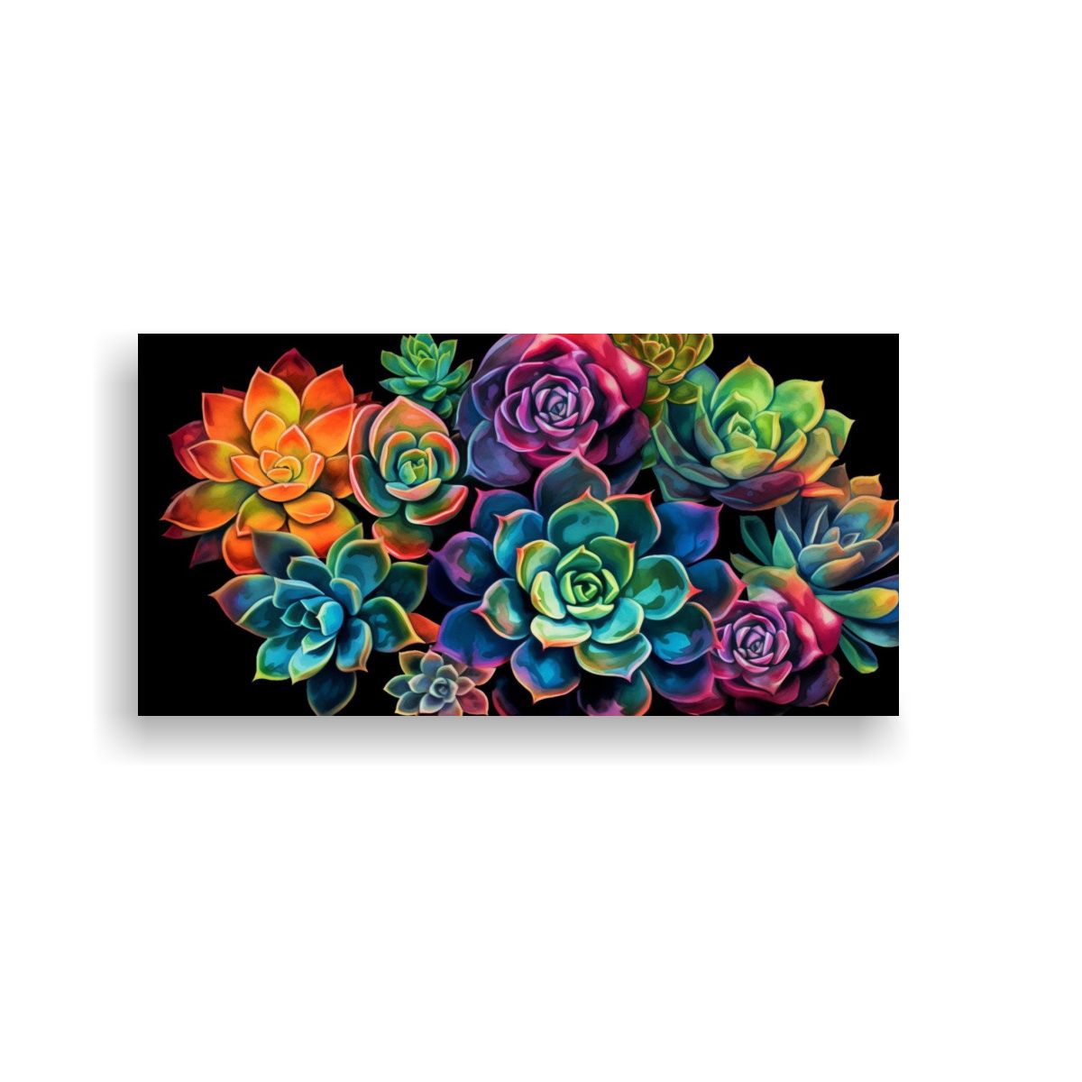 GENERICO - Cuadro De Suculentas Coloridas En Estilo Acuarela 60x30 Cm