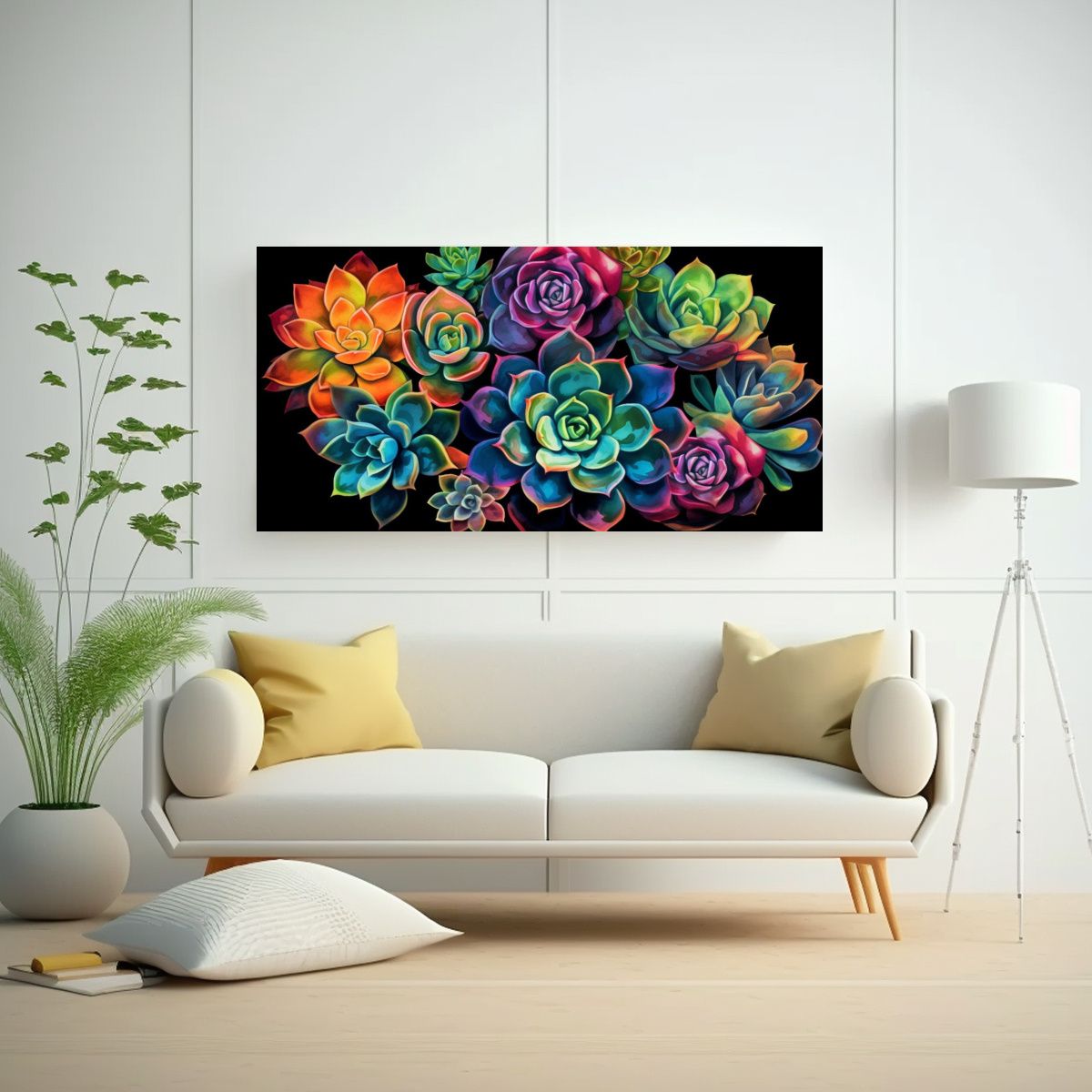 GENERICO - Cuadro De Suculentas Coloridas En Estilo Acuarela 60x30 Cm