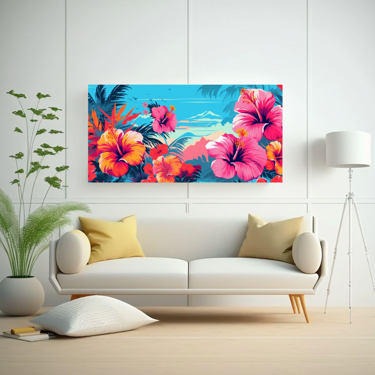 GENERICO - Cuadro De Pared Estilo Retro De Flores De Hibisco 60x30 Cm