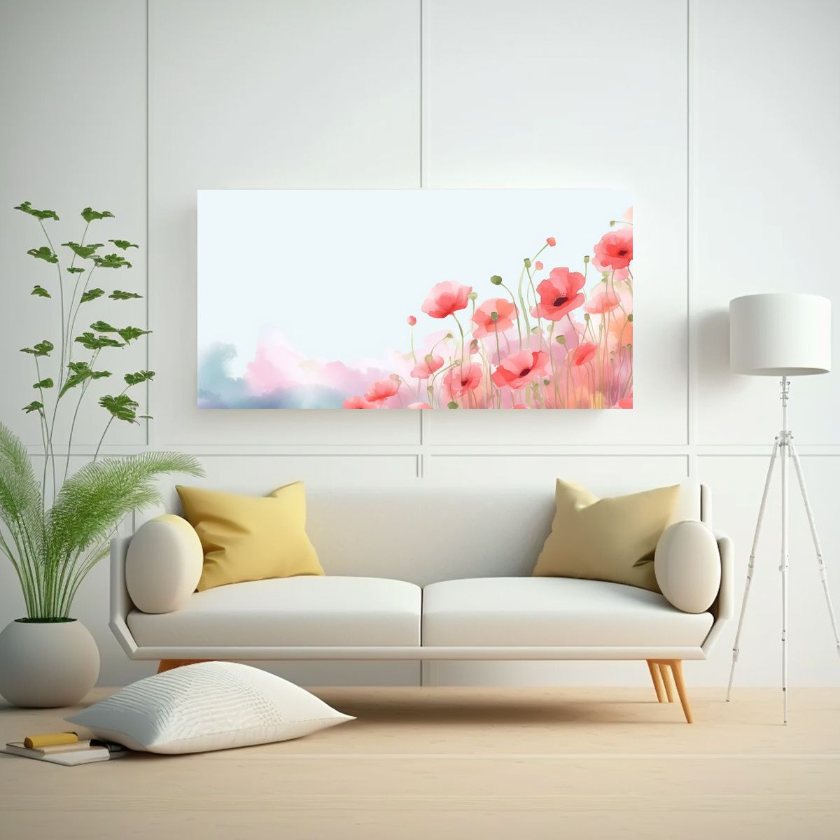 GENERICO - Fondo Acuarela Moderno De Amapolas Luminosas Con 60x30 Cm