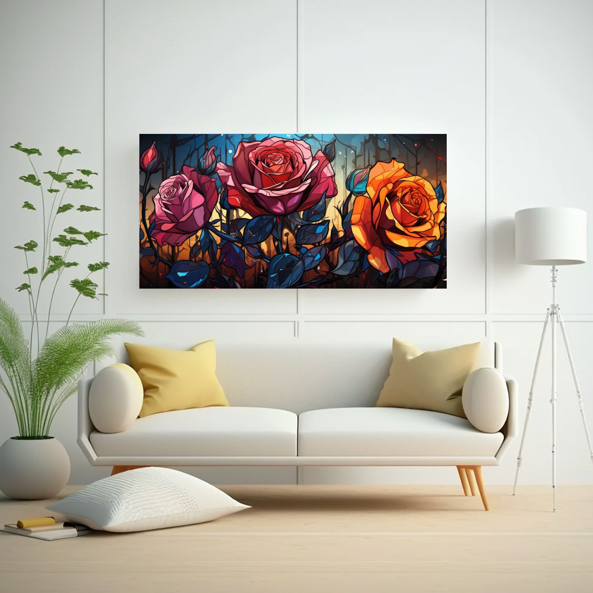 GENERICO - Pintura Decorativa Con Fondo De Rosa Estilo 100x50 Cm