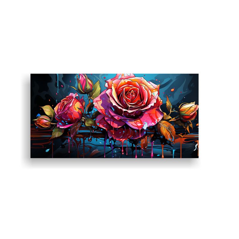 GENERICO - Pintura Decorativa Rosa De Colores Con Goteos En 60x30 Cm