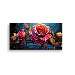 GENERICO - Pintura Decorativa Rosa De Colores Con Goteos En 60x30 Cm