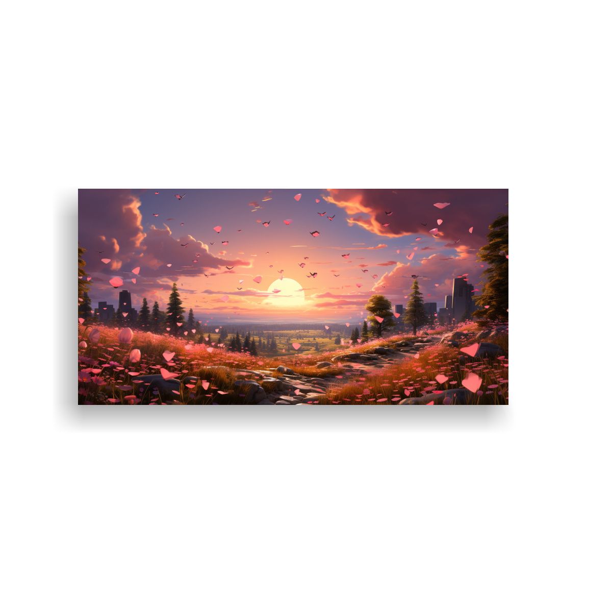 GENERICO - Cuadro Paisaje Atardecer Con Reflejo Moderno En 60x30 Cm