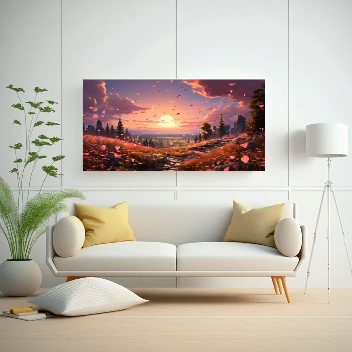 GENERICO - Cuadro Paisaje Atardecer Con Reflejo Moderno En 100x50 Cm