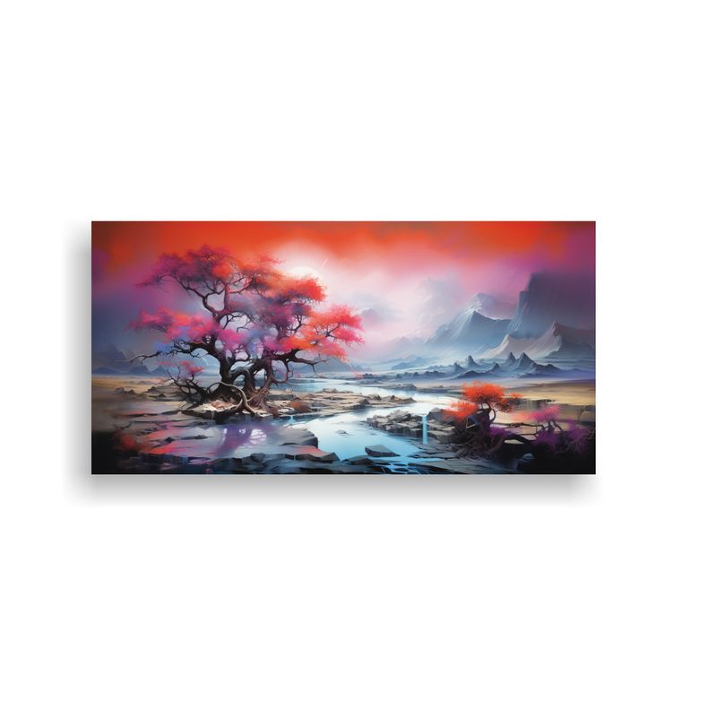 GENERICO - Cuadro Abstracto Paisaje Estilo Galería Obra 80x40 Cm