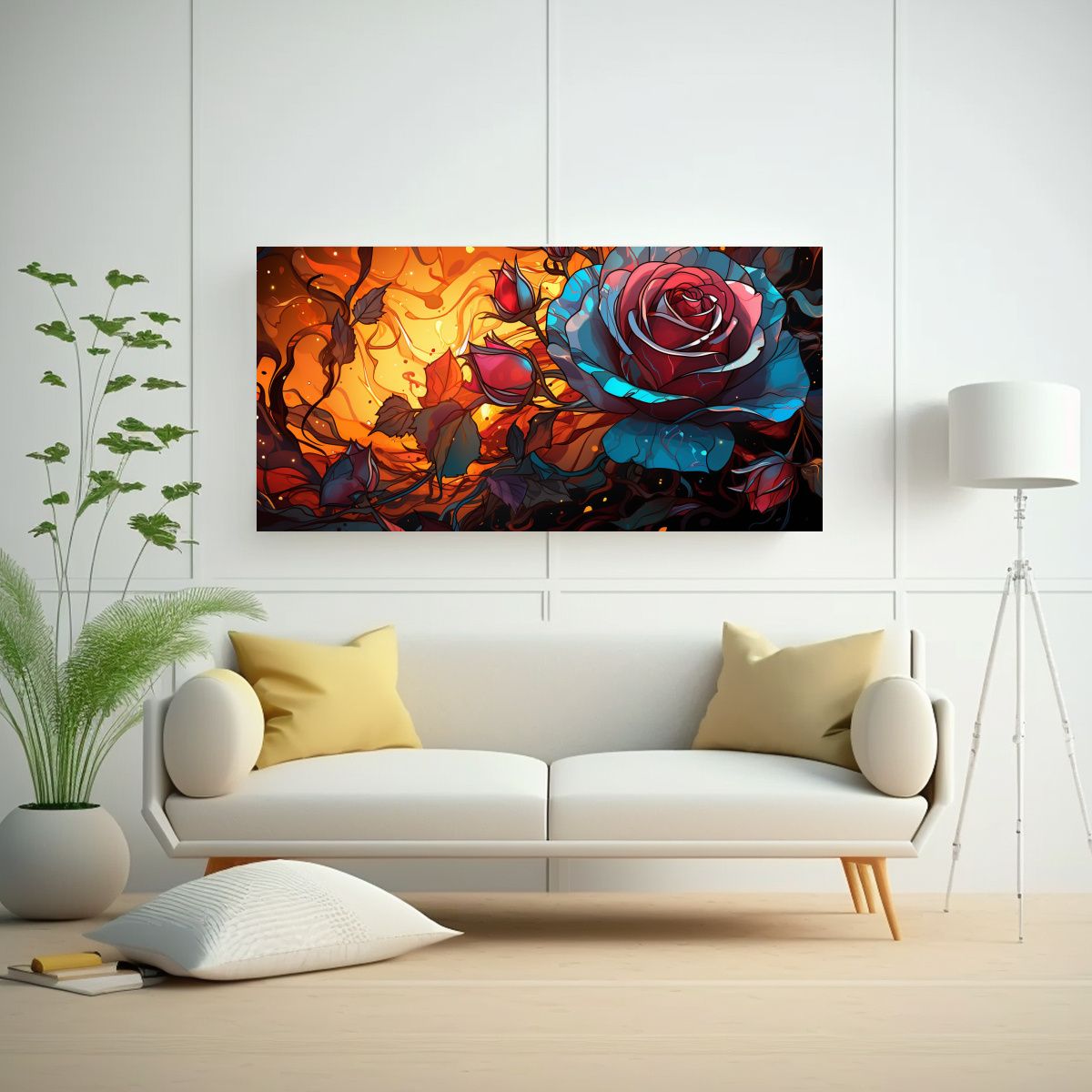 GENERICO - Cuadro Horizontal Simetría Estilo Graffiti Rosa 60x30 Cm