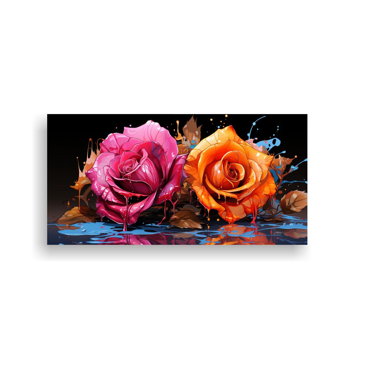 GENERICO - Pintura Decorativa De Rosas Coloreadas Con Goteos 80x40 Cm