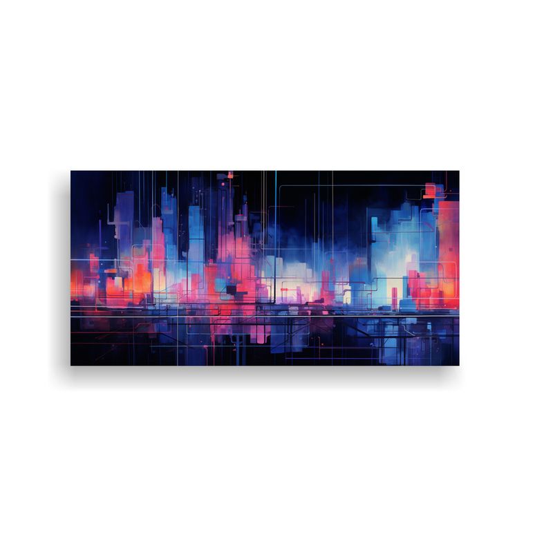GENERICO - Cuadro Ciudad Abstracta Atardecer En Lona 60x30 Cm