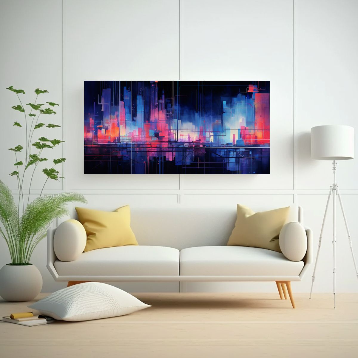 GENERICO - Cuadro Ciudad Abstracta Atardecer En Lona 80x40 Cm