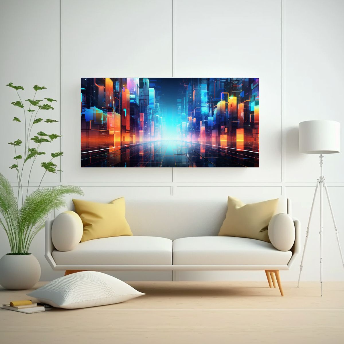 GENERICO - Lienzo Hermoso Ciudad Cibernética En Pinturas De 80x40 Cm