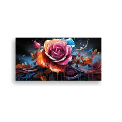 GENERICO - Pintura Decorativa Con Rosa Coloreada Y Goteos En 60x30 Cm