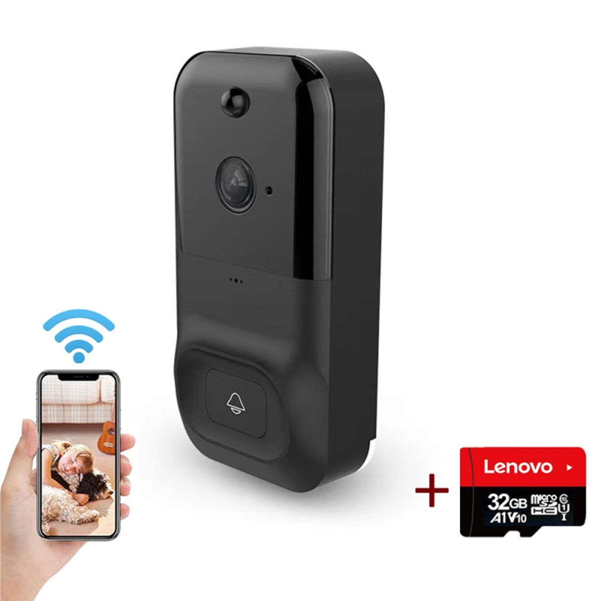 PUREPOWER - Timbre Videoportero Inalámbrico con Bocina y lenovo 32G Card