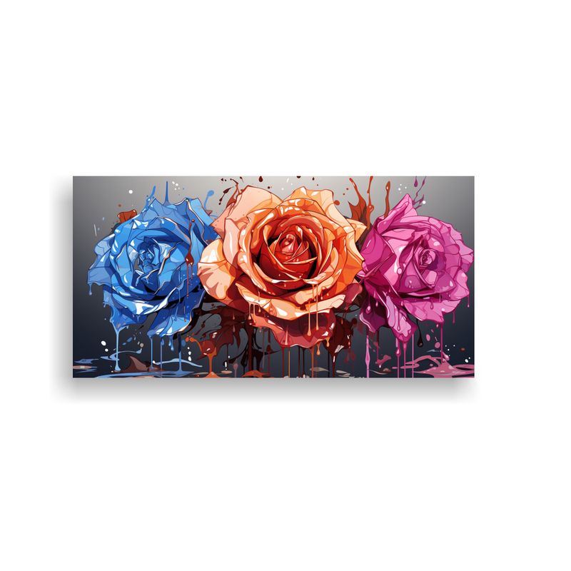 GENERICO - Pintura Decorativa Con Rosa Coloreada Y Goteos En 80x40 Cm