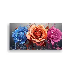 GENERICO - Pintura Decorativa Con Rosa Coloreada Y Goteos En 100x50 Cm