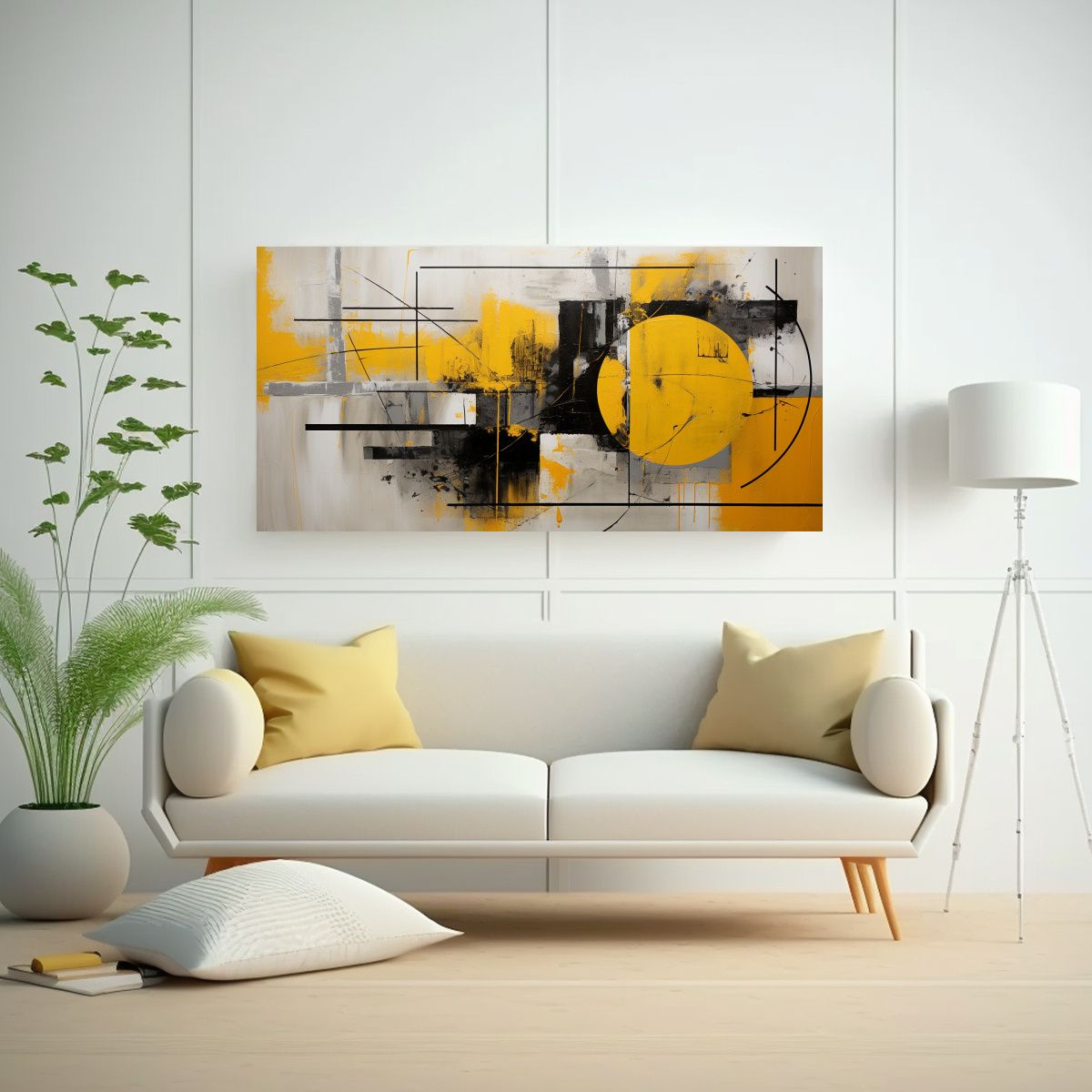 GENERICO - Cuadro Abstracto En Gris Y Amarillo Textura De 80x40 Cm