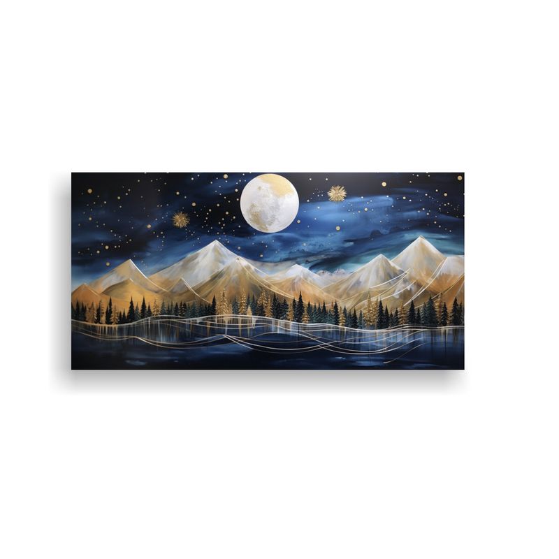 GENERICO - Pintura Abstracta De Montañas Nocturnas Con Oro 80x40 Cm