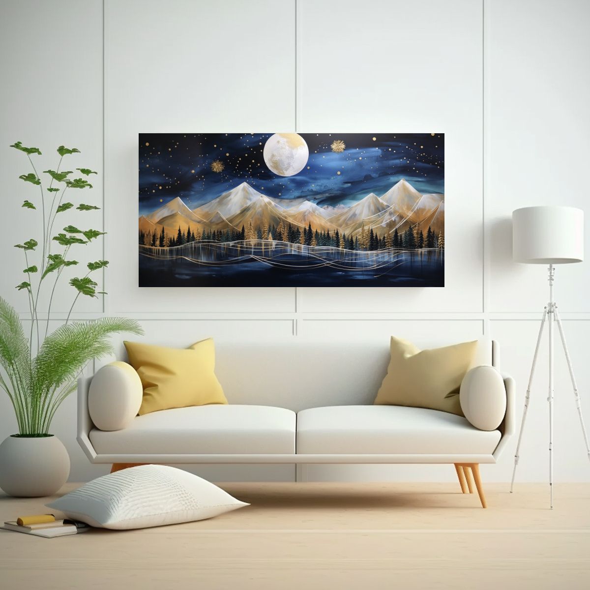 GENERICO - Pintura Abstracta De Montañas Nocturnas Con Oro 100x50 Cm