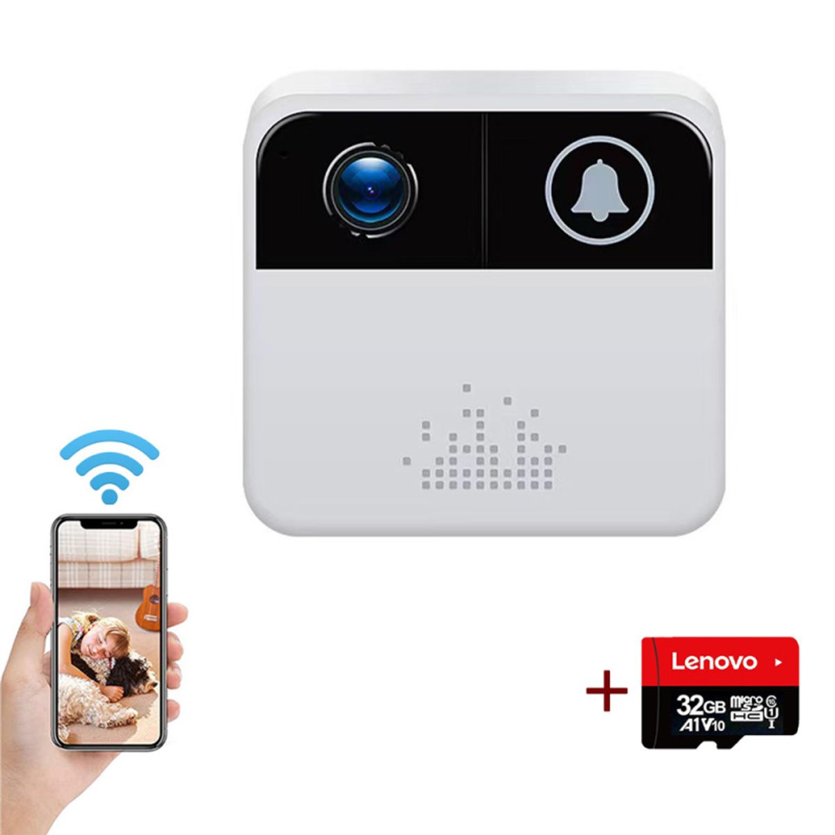 PUREPOWER - Timbre Videoportero Inalámbrico con Bocina y lenovo 32G Card