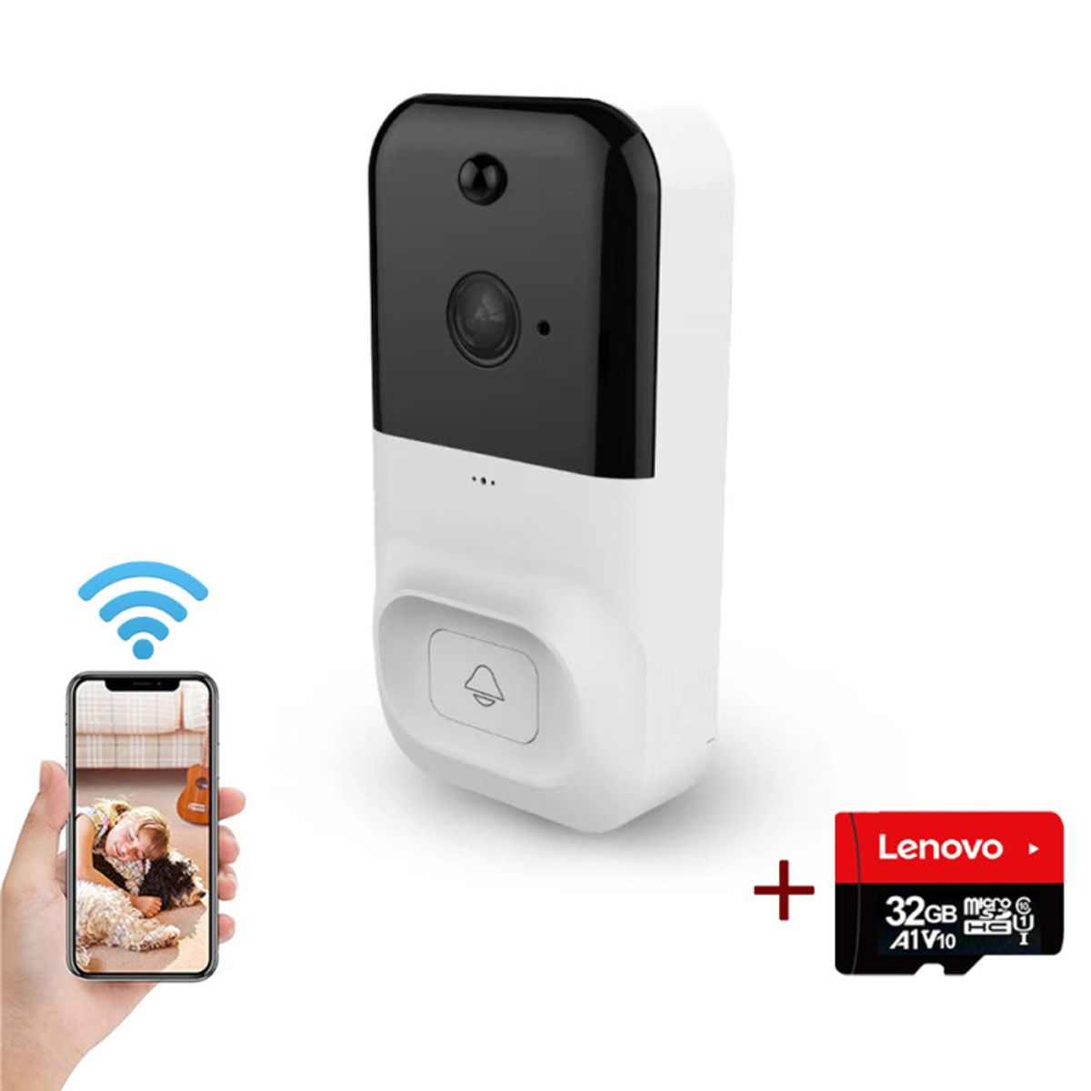 PUREPOWER - Timbre Videoportero Inalámbrico con Bocina y lenovo 32G Card