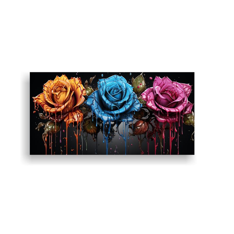 GENERICO - Cuadro Movimiento Colorido Con Rosa Coloreada Y 100x50 Cm
