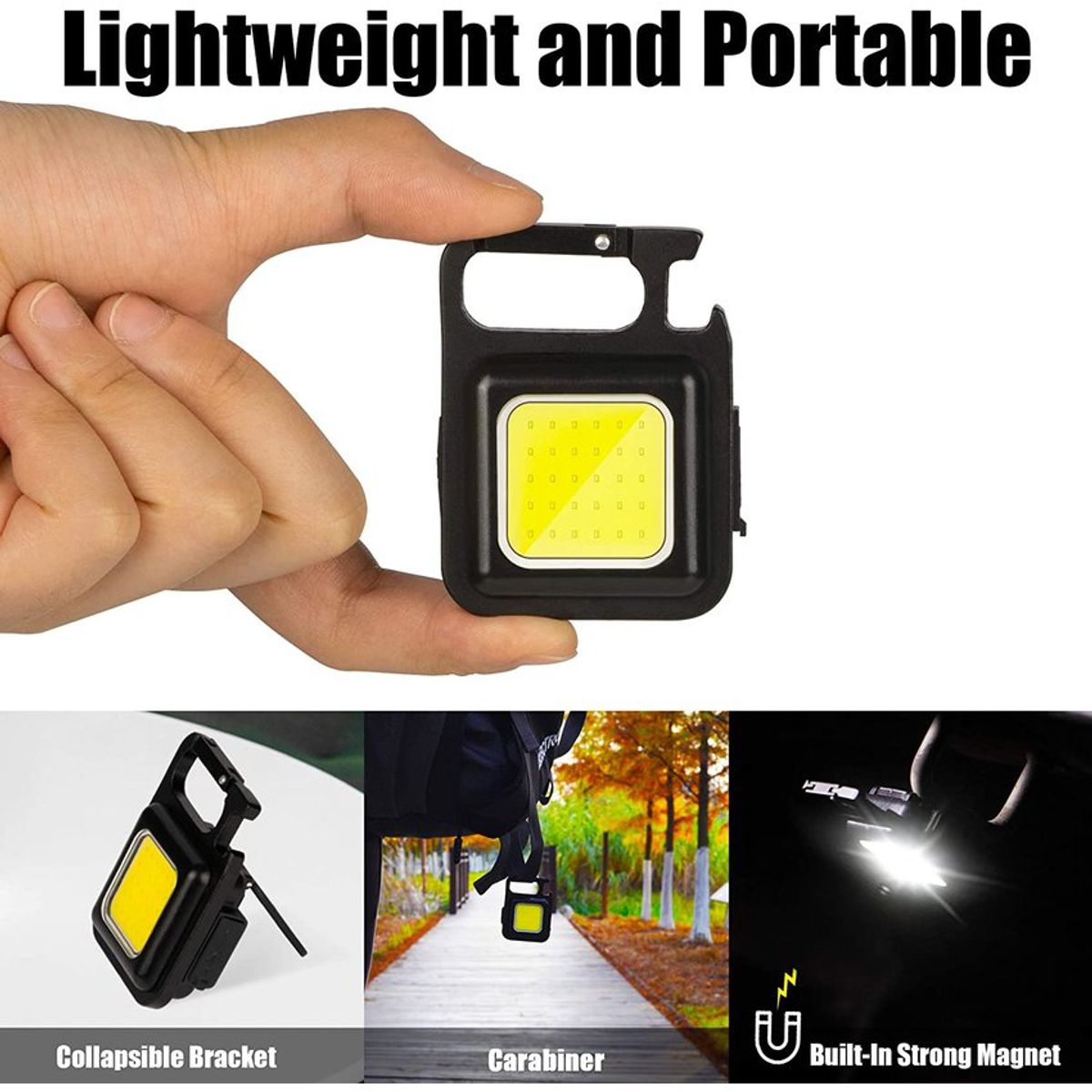 PUREPOWER - Mini Linterna LED formato llavero con abridor de botellas recargable.