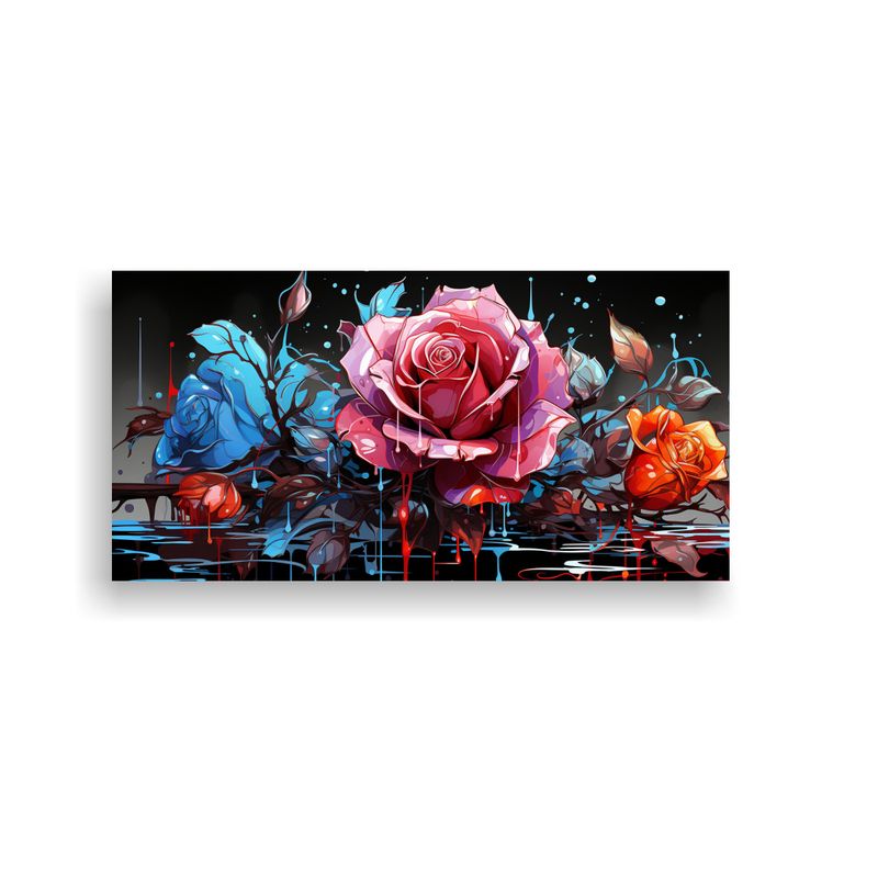 GENERICO - Cuadro Decorativo Hogar Deco Rosa Coloreada Con 60x30 Cm