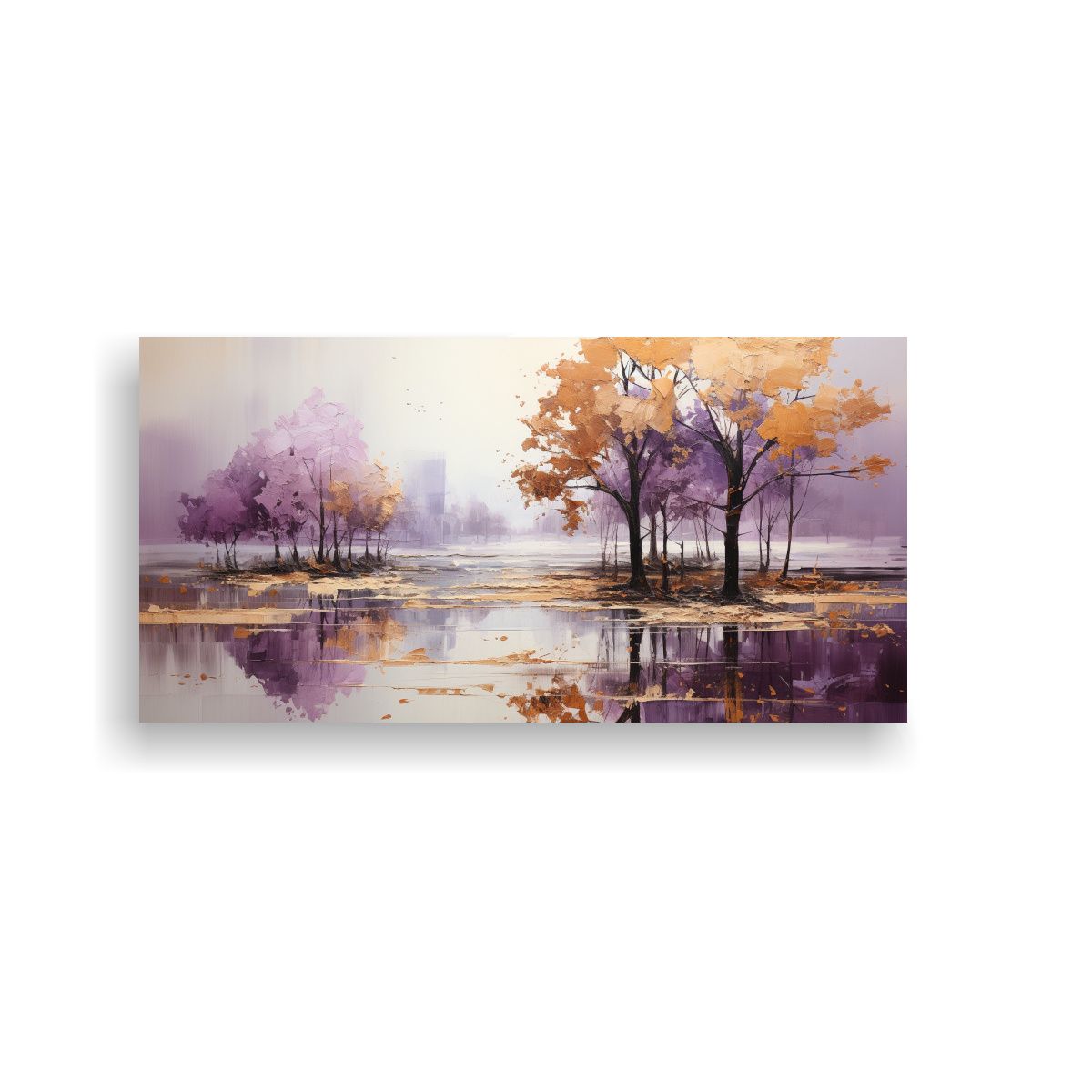 GENERICO - Pintura Abstracta De árboles En Plata Y Oro En 100x50 Cm