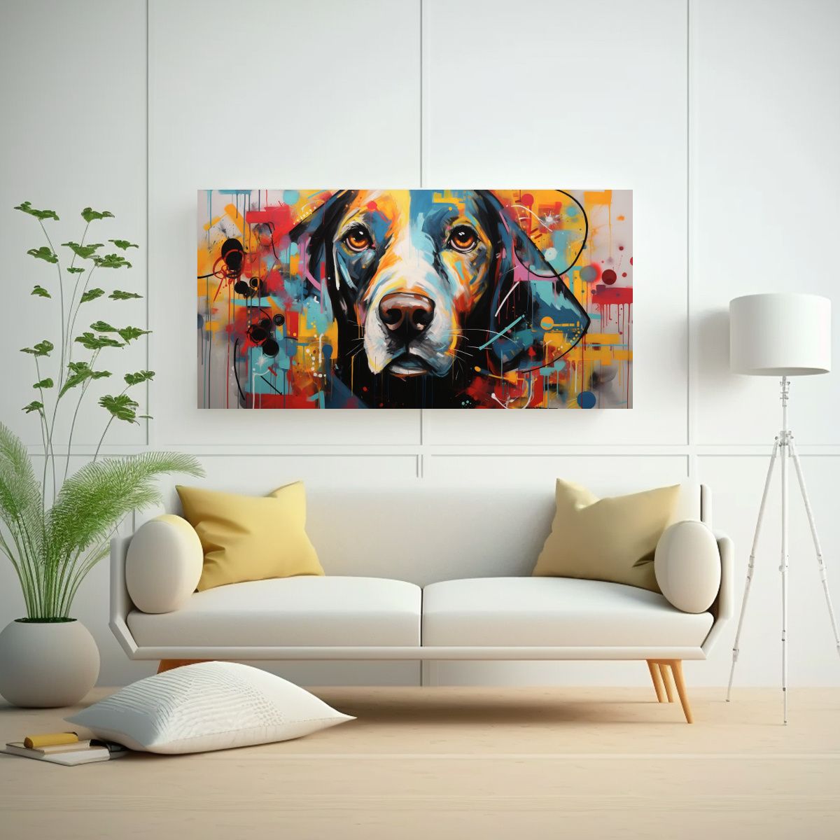 GENERICO - Cuadros Perros Abstractos En Bastidor De Tela 60x30 Cm