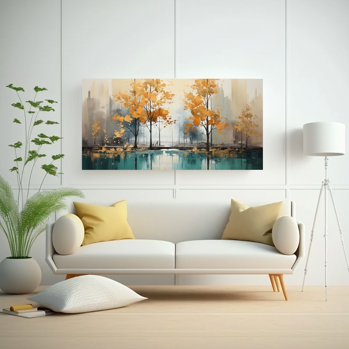 GENERICO - Pintura Abstracta De árboles En Plata Y Oro Con 100x50 Cm