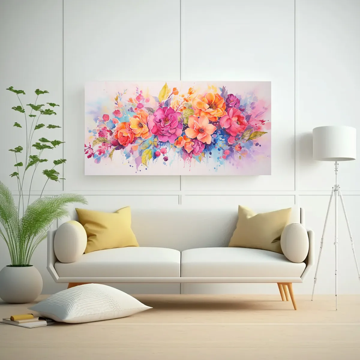 GENERICO - Pinturas Abstractas En Acuarela Con Flores En 100x50 Cm