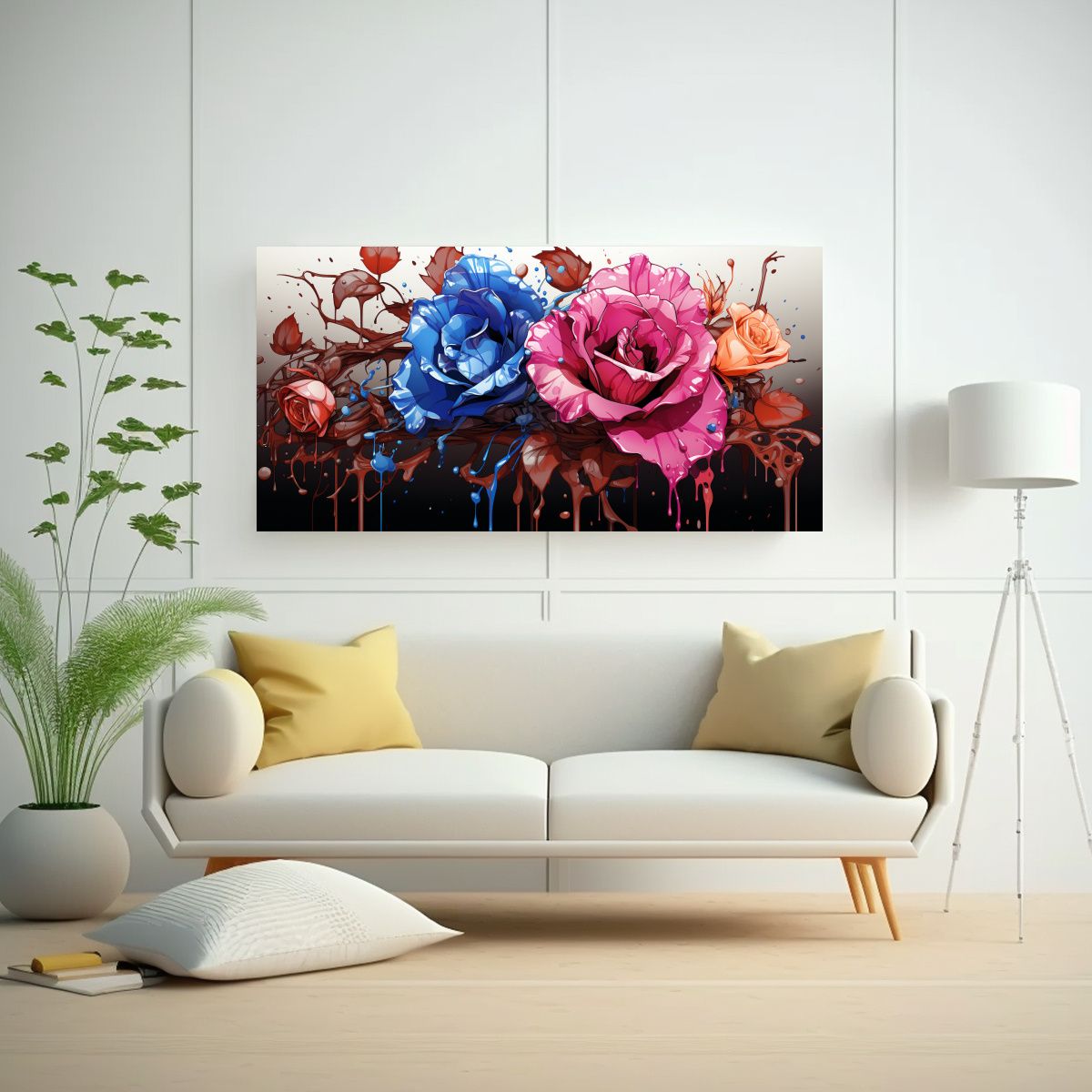 GENERICO - Pintura Decorativa Rosa Coloreada Con Goteos 100x50 Cm