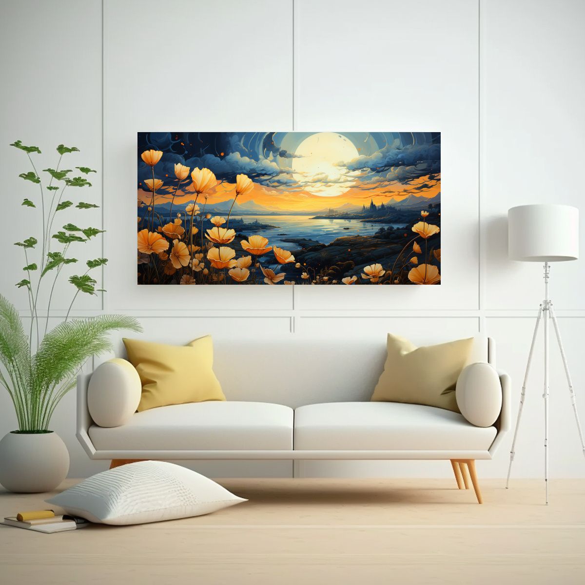 GENERICO - Pintura Decorativa Con Flores Amarillas Pequeñas 80x40 Cm