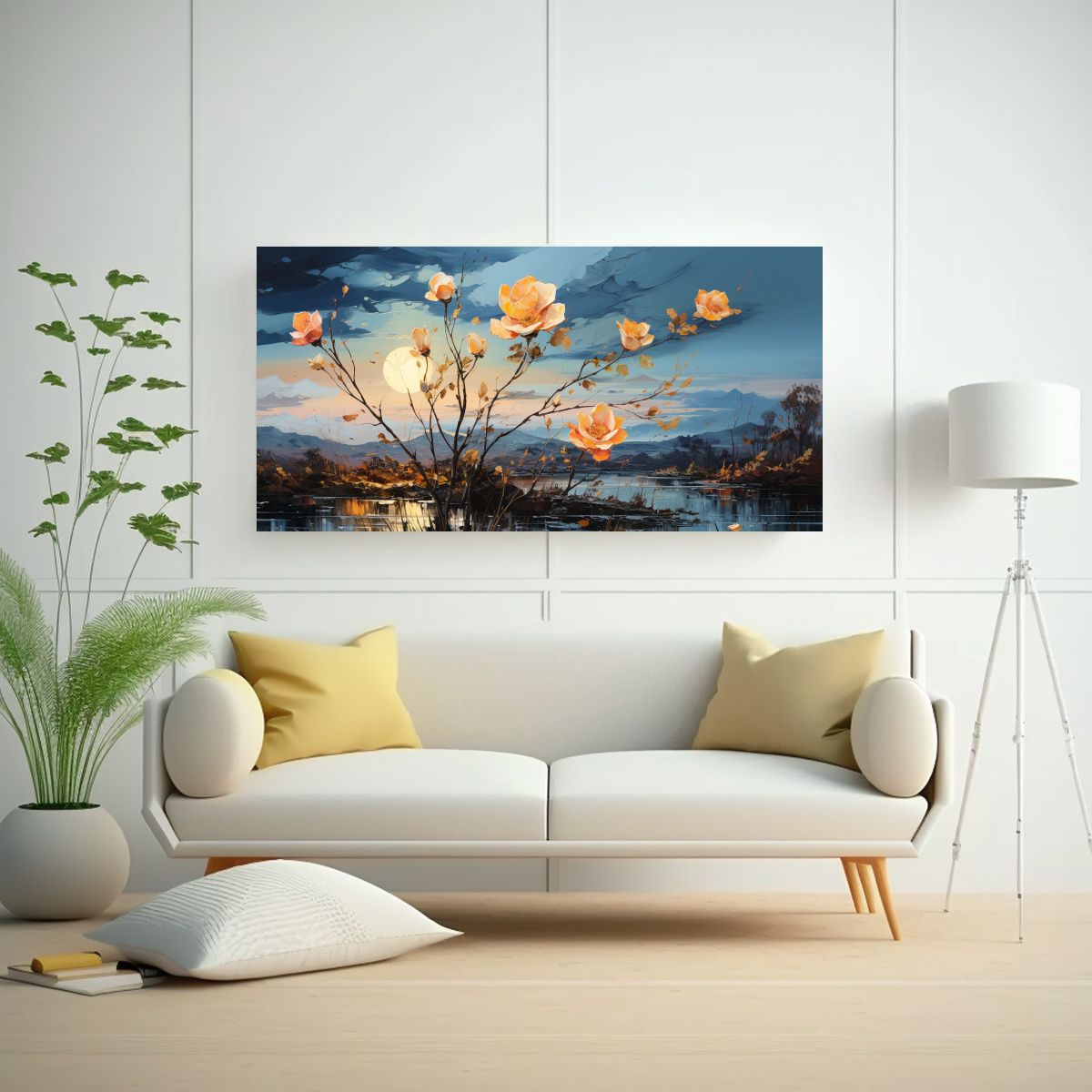 GENERICO - Pintura Decorativa De Flores Amarillas Y Rosas En 60x30 Cm