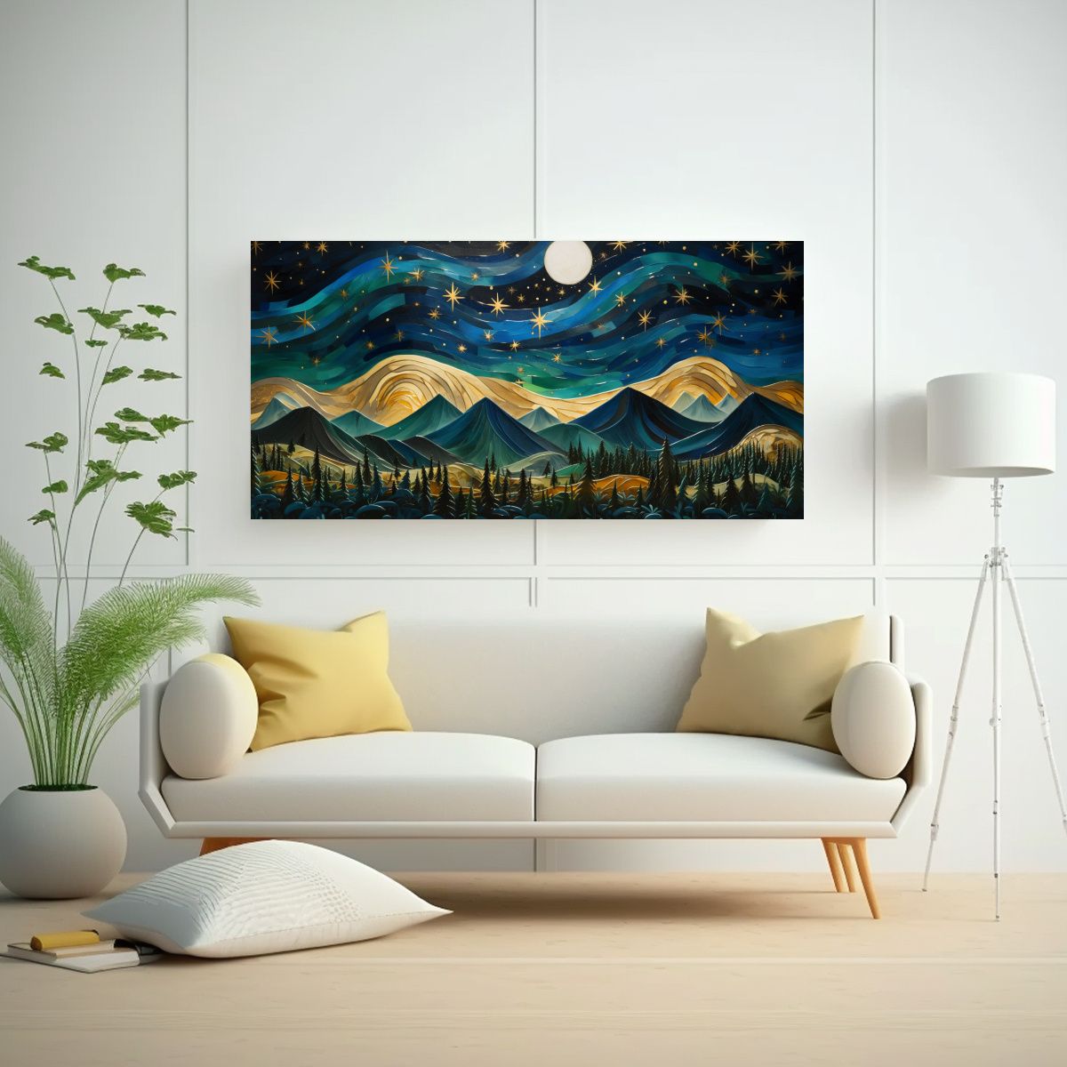 GENERICO - Pintura Abstracta De Montañas Nocturnas Con Gol 60x30 Cm
