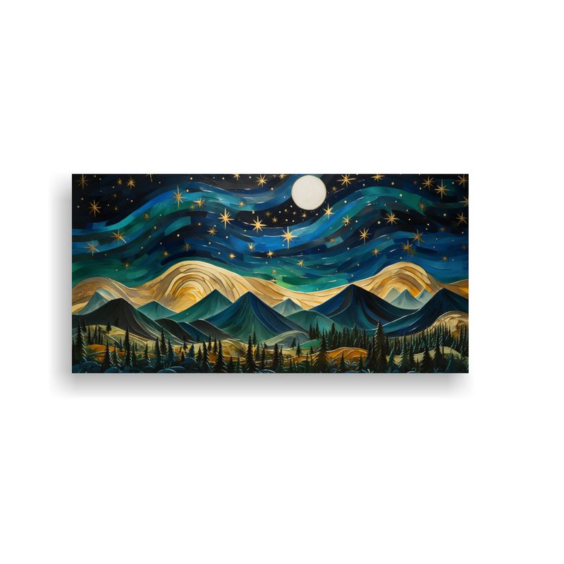 GENERICO - Pintura Abstracta De Montañas Nocturnas Con Gol 80x40 Cm