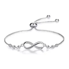 GENERICO - Pulsera Infinito Ajustable De Plata Ley S925 + Bolsa + Paño
