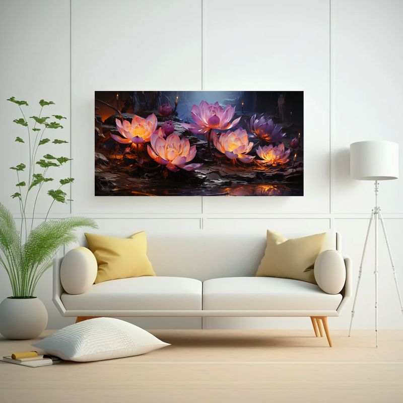 GENERICO - Pintura Loto Negro En Lienzo Al Estilo De 80x40 Cm