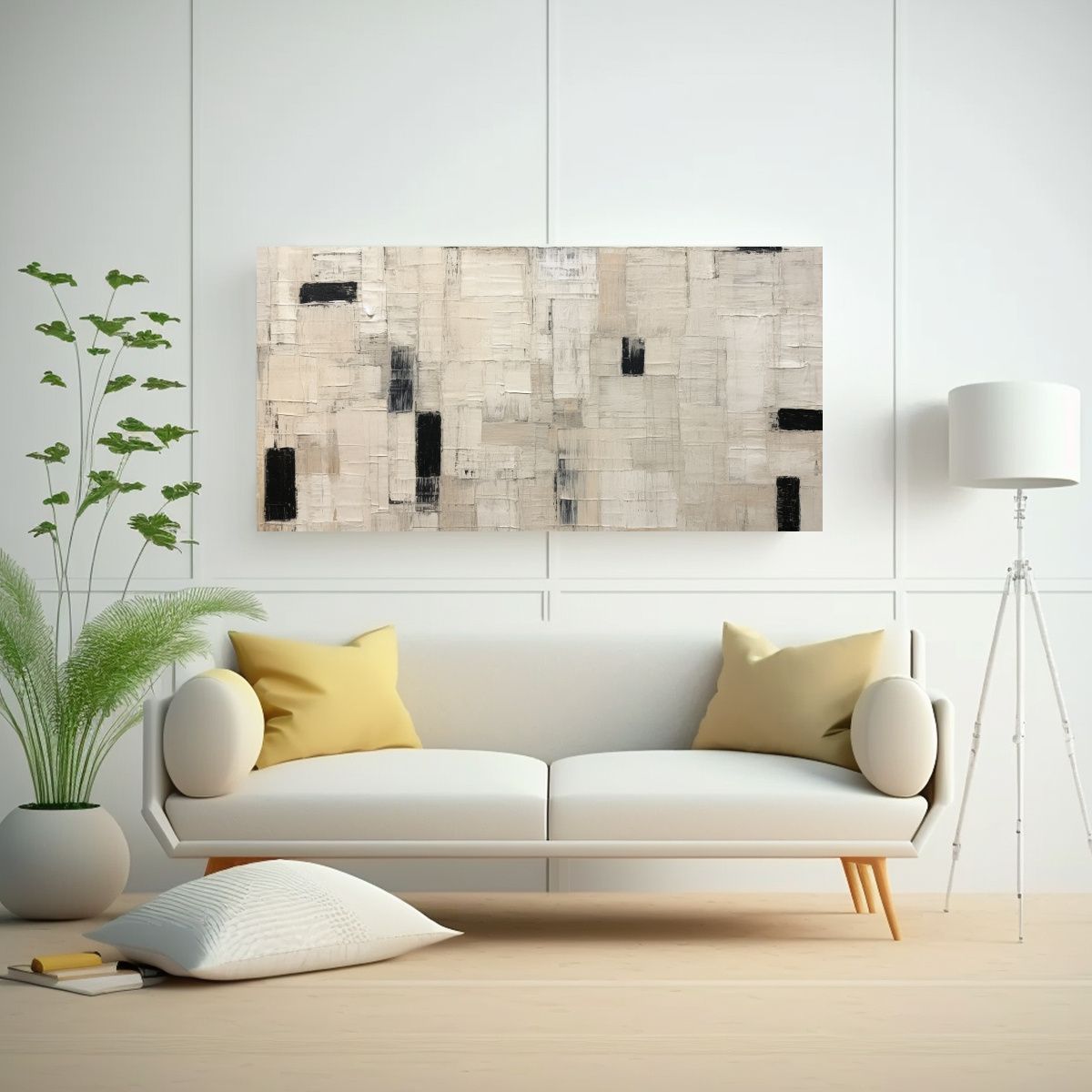 GENERICO - Pintura Abstracta Minimalista Negra Y Blanca En 80x40 Cm