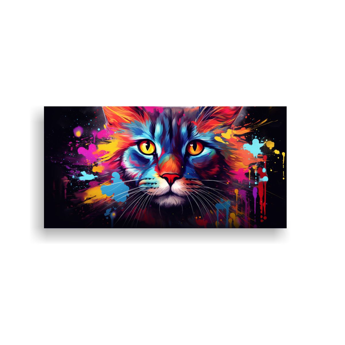 GENERICO - Pintura Abstracta De Gato Multicolor Con Detalles 100x50 Cm