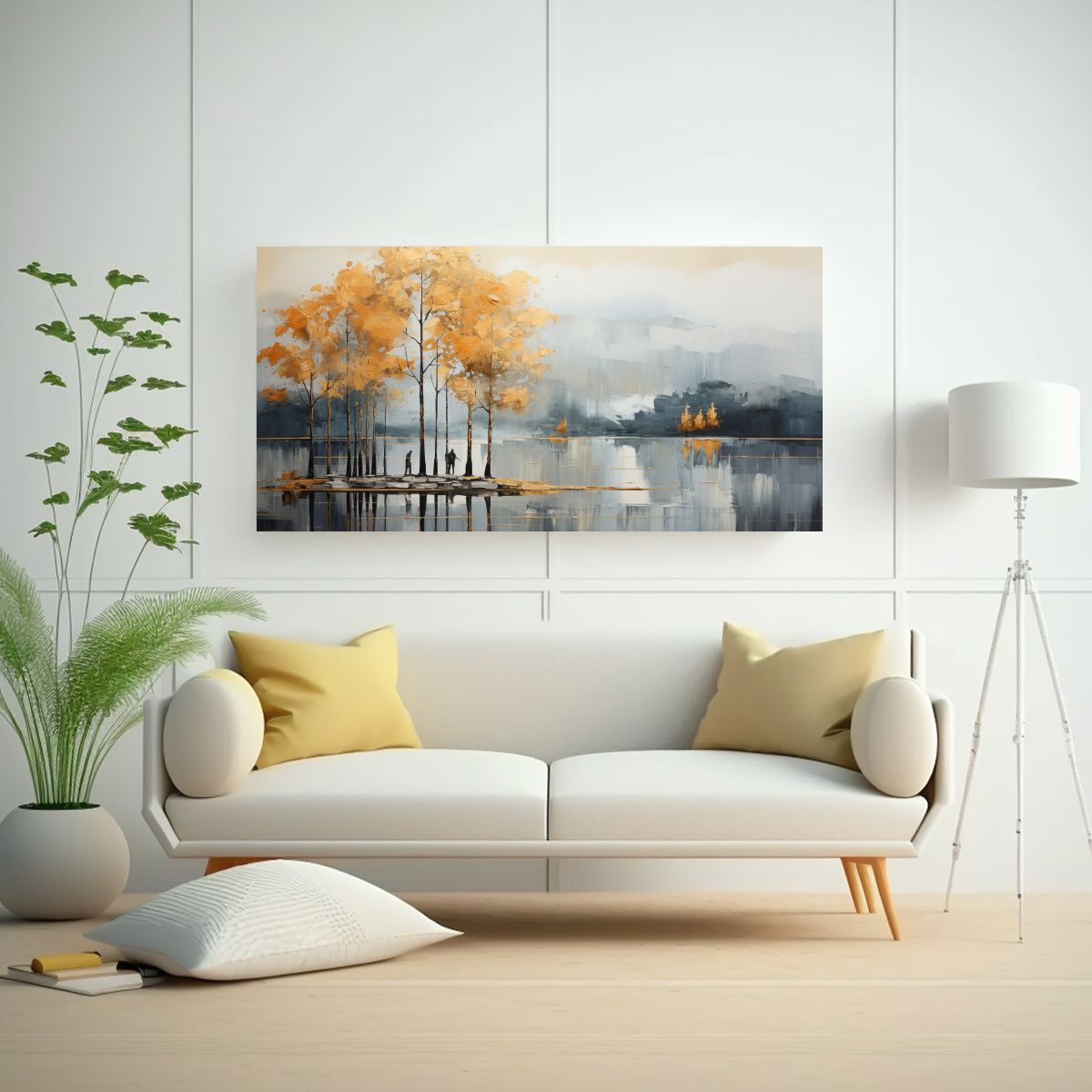 GENERICO - Pintura Abstracta Juvenil De árboles En Plata Y 60x30 Cm