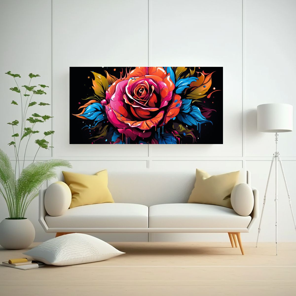 GENERICO - Cuadro Moderno Diseño Rosa Estilo Graffiti Para 60x30 Cm