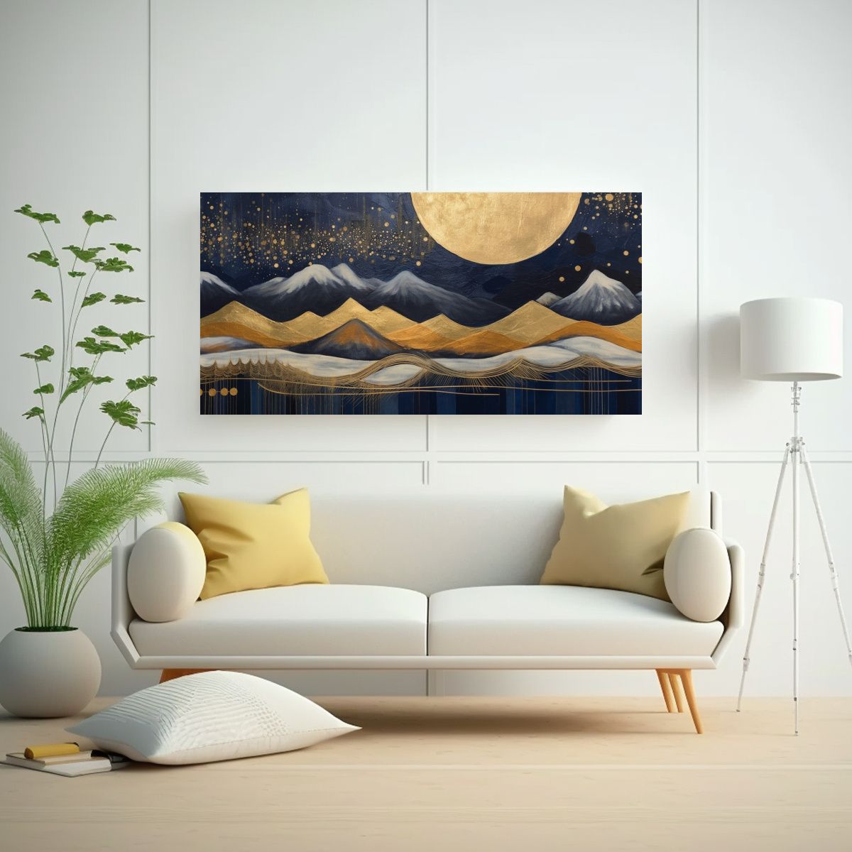GENERICO - Cuadro Horizontal Brillante Con Luna Y Montañas 100x50 Cm
