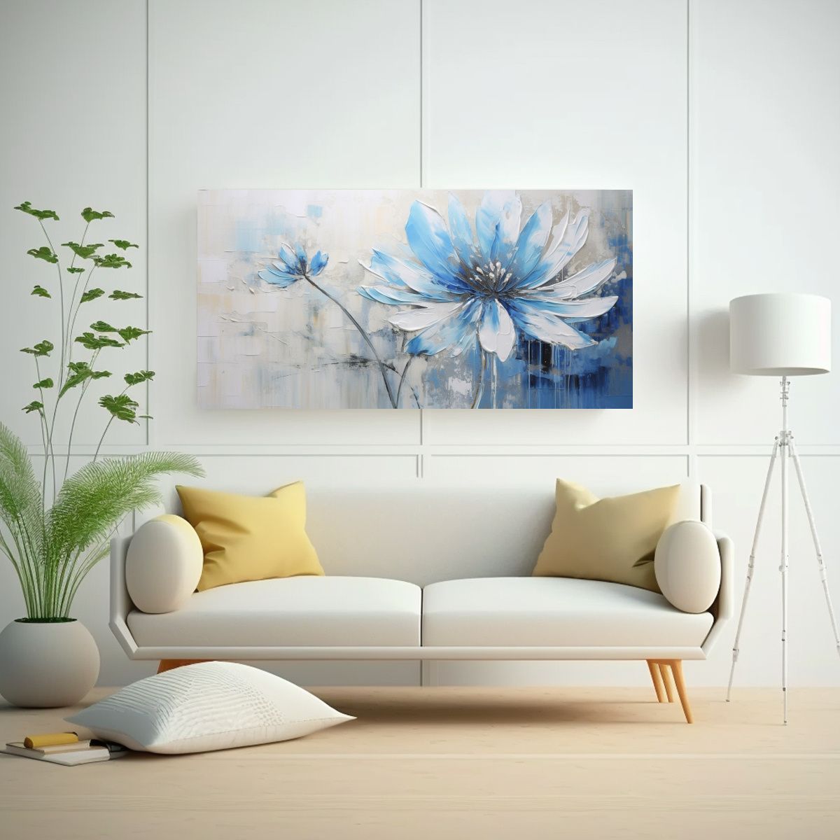 GENERICO - Cuadro Decorativo De Flor Azul En Lienzo Estilo 80x40 Cm