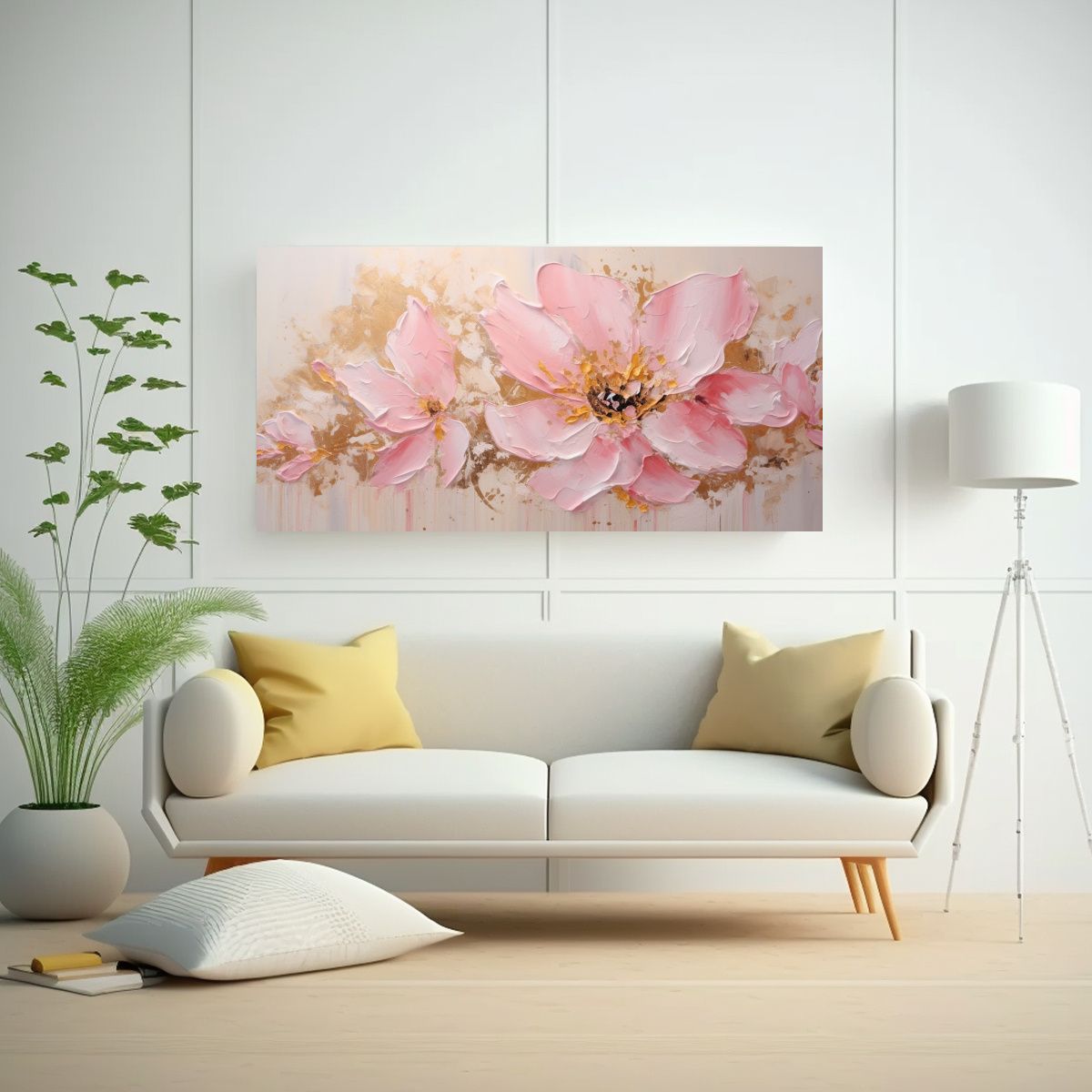 GENERICO - Pintura Floral Rosa En Lienzo Estilo Decorativo 60x30 Cm