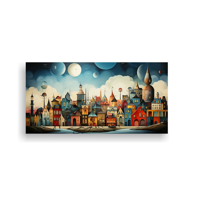 GENERICO - Paisaje Urbano En Estilo Cubista En Bastidor De 60x30 Cm